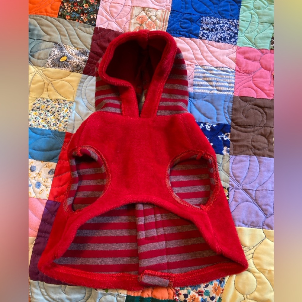 Dog Coat, Red & Gray, with Hoody, Size Small